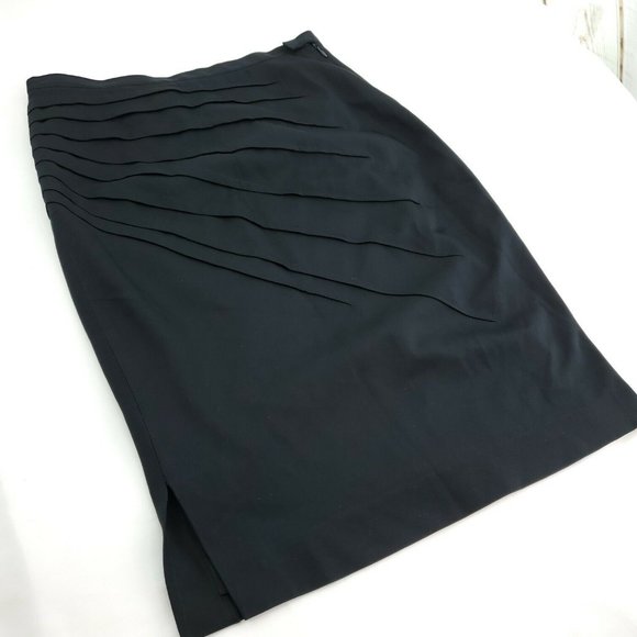 Catherine Malandrino Womens Black Pleated Front Side Slit Pencil Skirt Size 4 - Picture 4 of 14